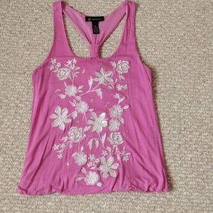 INC Pink With White Floral Sequin Sleeveless Top